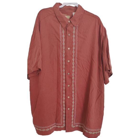 Caribbean Joe Mens Shirt Button Front Embroidered 100% Tencel 3XT - Picture 1 of 4